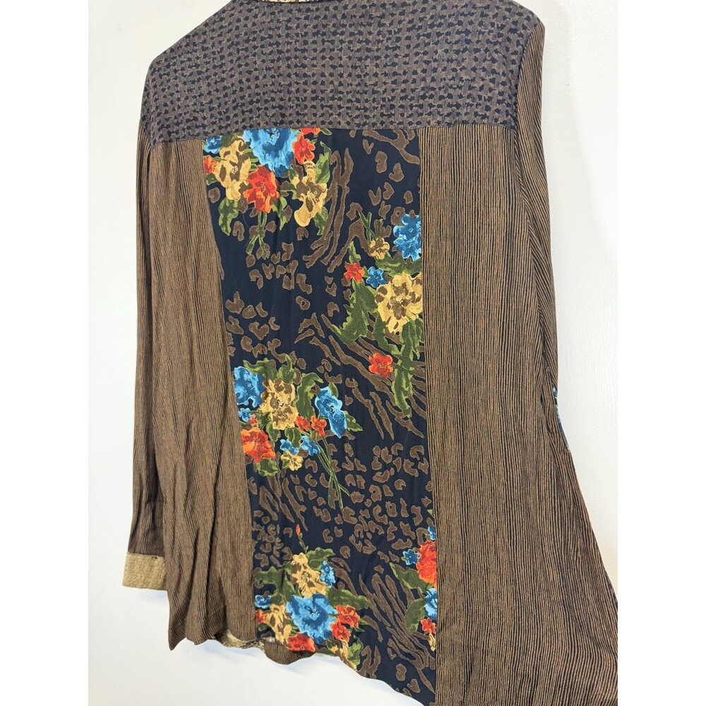 Vtg Carole Little Women Tunic Shirt  Boho Animal Print Floral Button Up Brown 16 - Picture 10 of 13